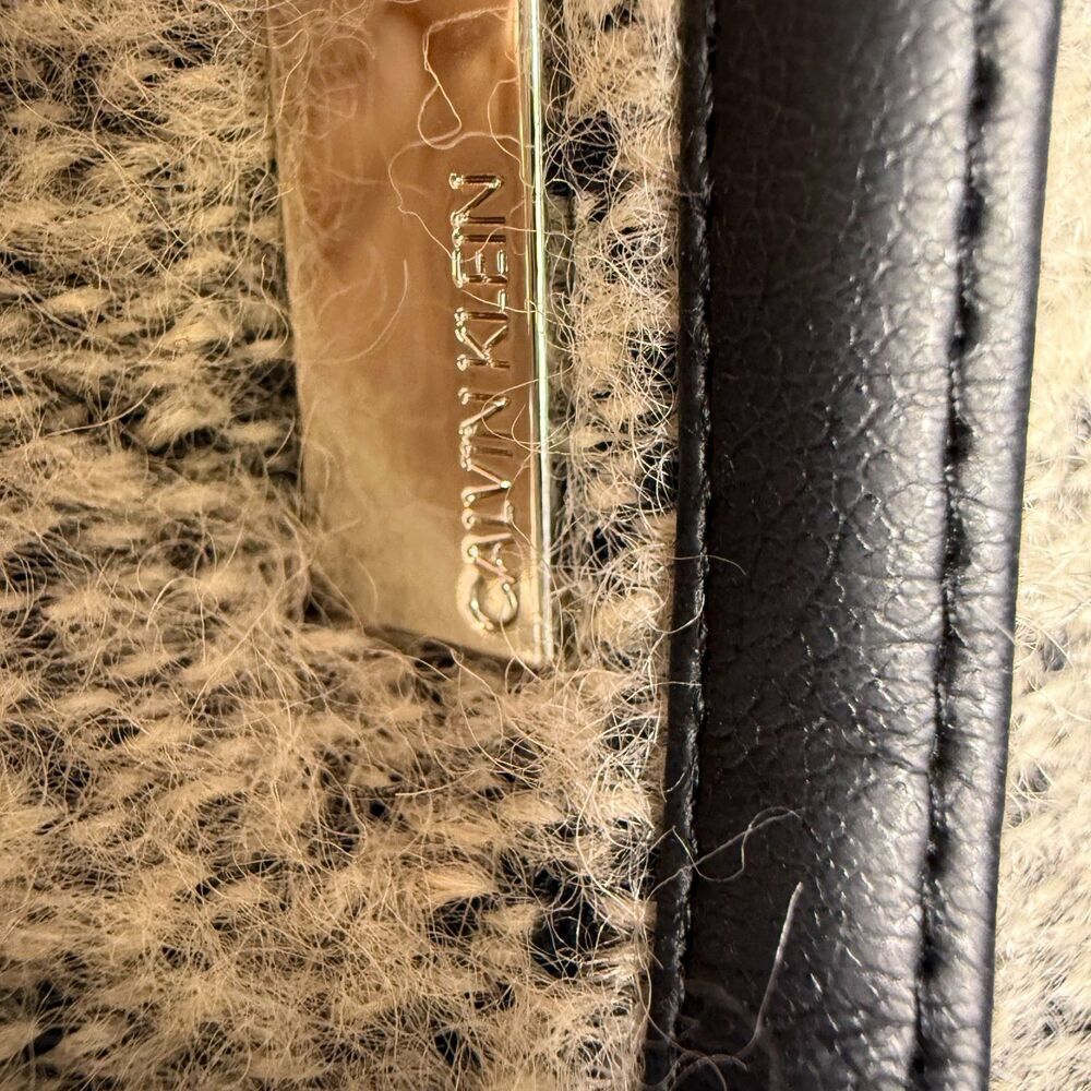 Calvin Klein Women's Wool Blend Long Boucle Coat Sz XL, Tan/Brown, Zips, Pockets - Picture 13 of 16